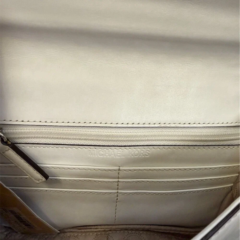 Michael Kors Natalia Clutch White Silver Tiled Turn Lock